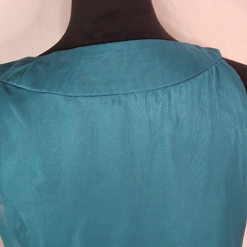 New w/tag NY COLLECTION Size Medium Teal Pleated Chiffon Beaded Sleeveles Blouse - Picture 7 of 12